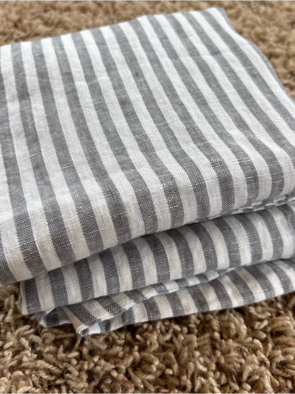 Quince European Linen Stripe Pillowcase Set Standard- Grey/White